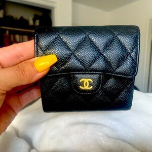 CHANEL Classic Black Caviar Quilted Zipped French Wallet
